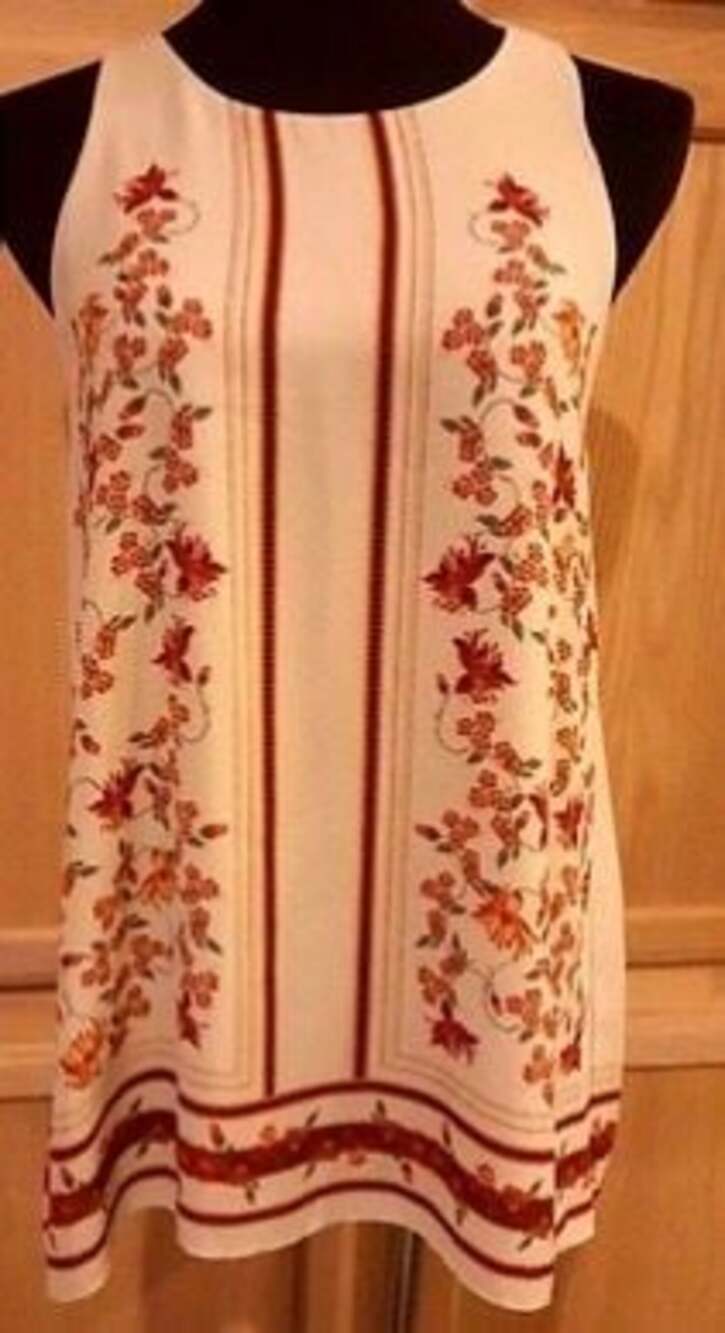 Sophie Max Studio Beige Floral Print Trapeze Tank Blouse Top - Picture 8 of 8